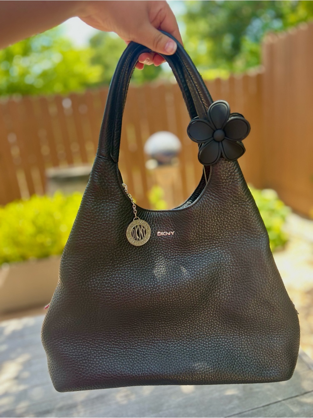 DKNY Black Pebbled Leather Hobo Shoulder Bag